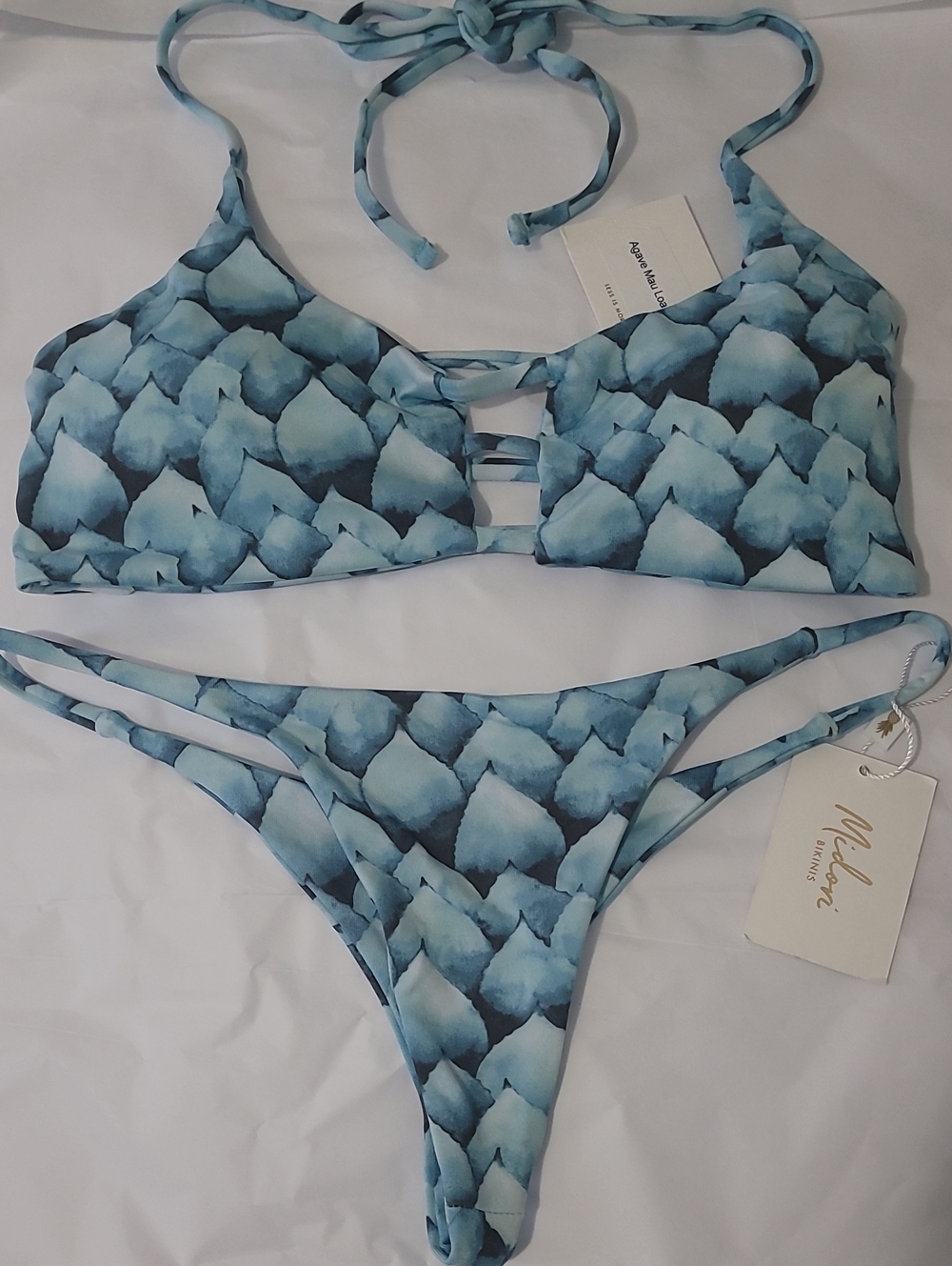 Midori 🛍Blue Watercolor Print Halter Bikini Set
